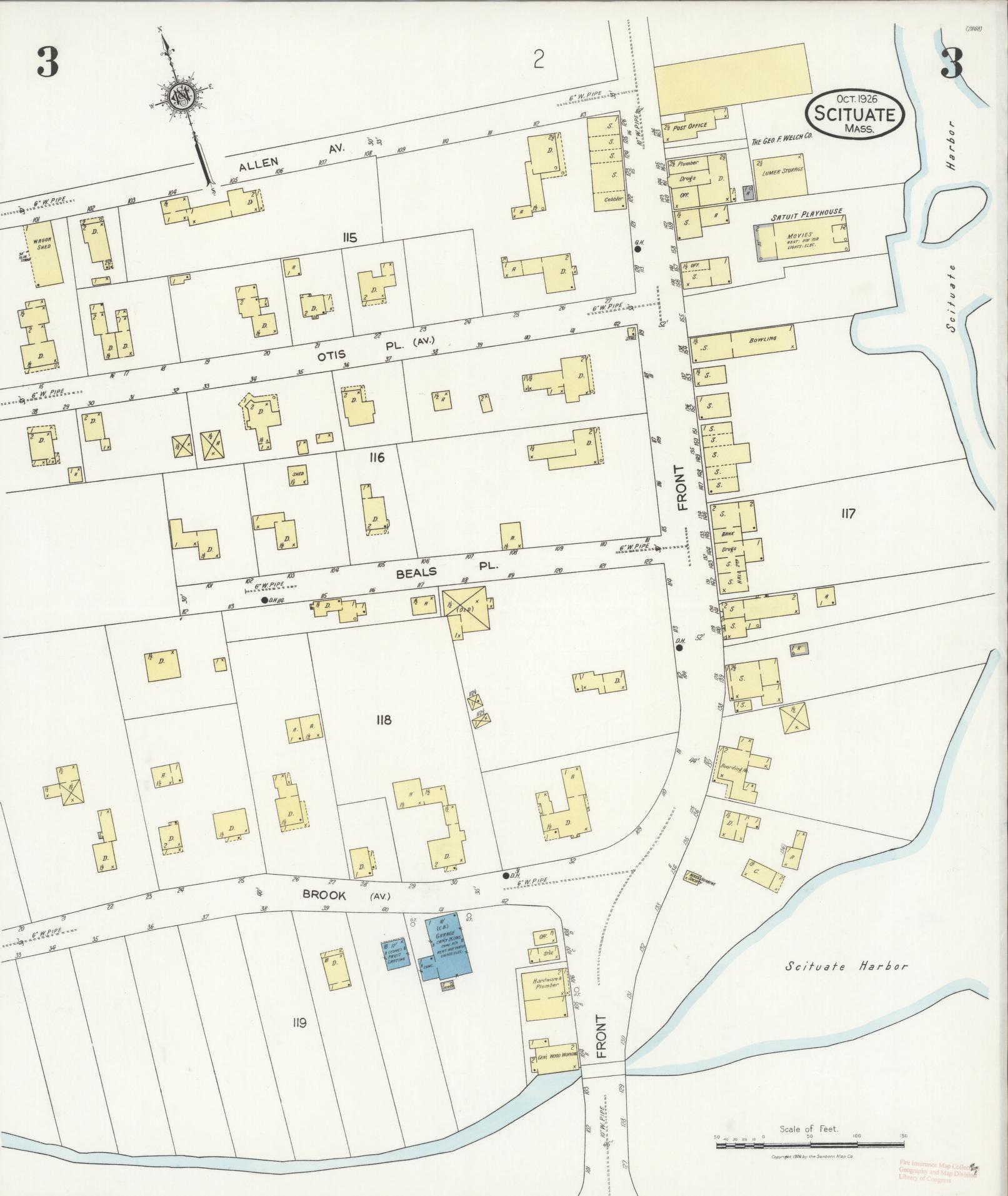 Sanborn Fire Insurance Map from Scituate, Plymouth County, Massachusetts (1926), Sheet #0003 - Complete Map Set gallery image, historic Sanborn map, vintage wall art, Massachusetts Massachusetts