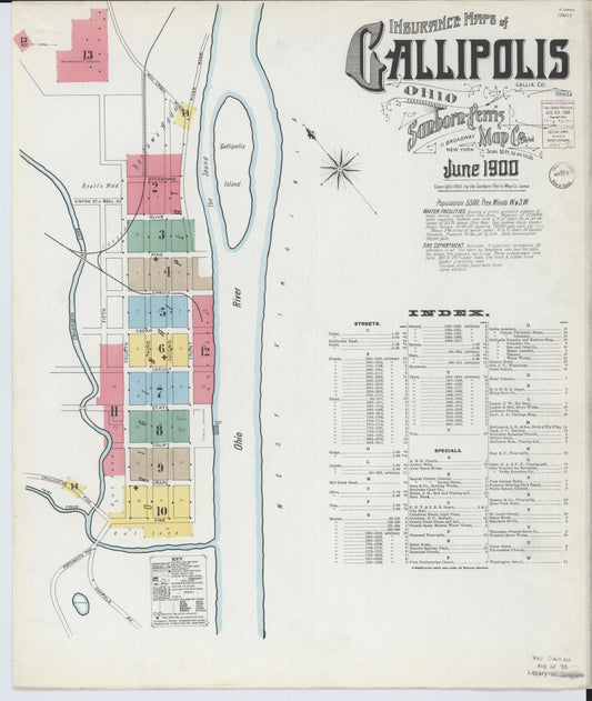 Sanborn Fire Insurance Map from Gallipolis, Gallia County, Ohio (1900), Sheet #0001 - Historic Sanborn Fire Insurance Map Print, vintage old map wall art, antique decor, genealogy gift, Ohio Ohio map