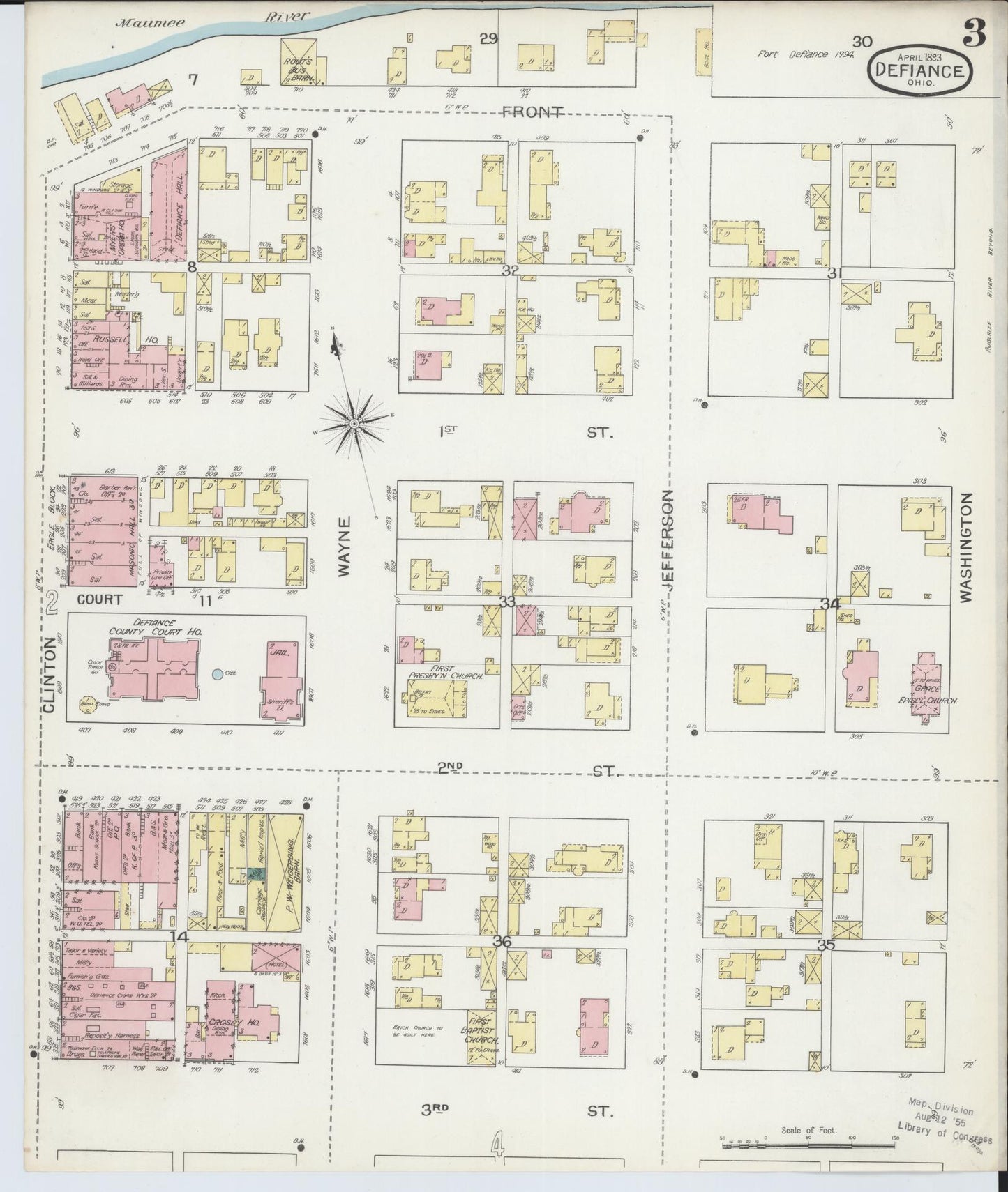 Sanborn Fire Insurance Map from Defiance, Defiance County, Ohio (1893), Sheet #0003 - Historic Sanborn Fire Insurance Map Print, vintage old map wall art, antique decor, genealogy gift, Ohio Ohio map