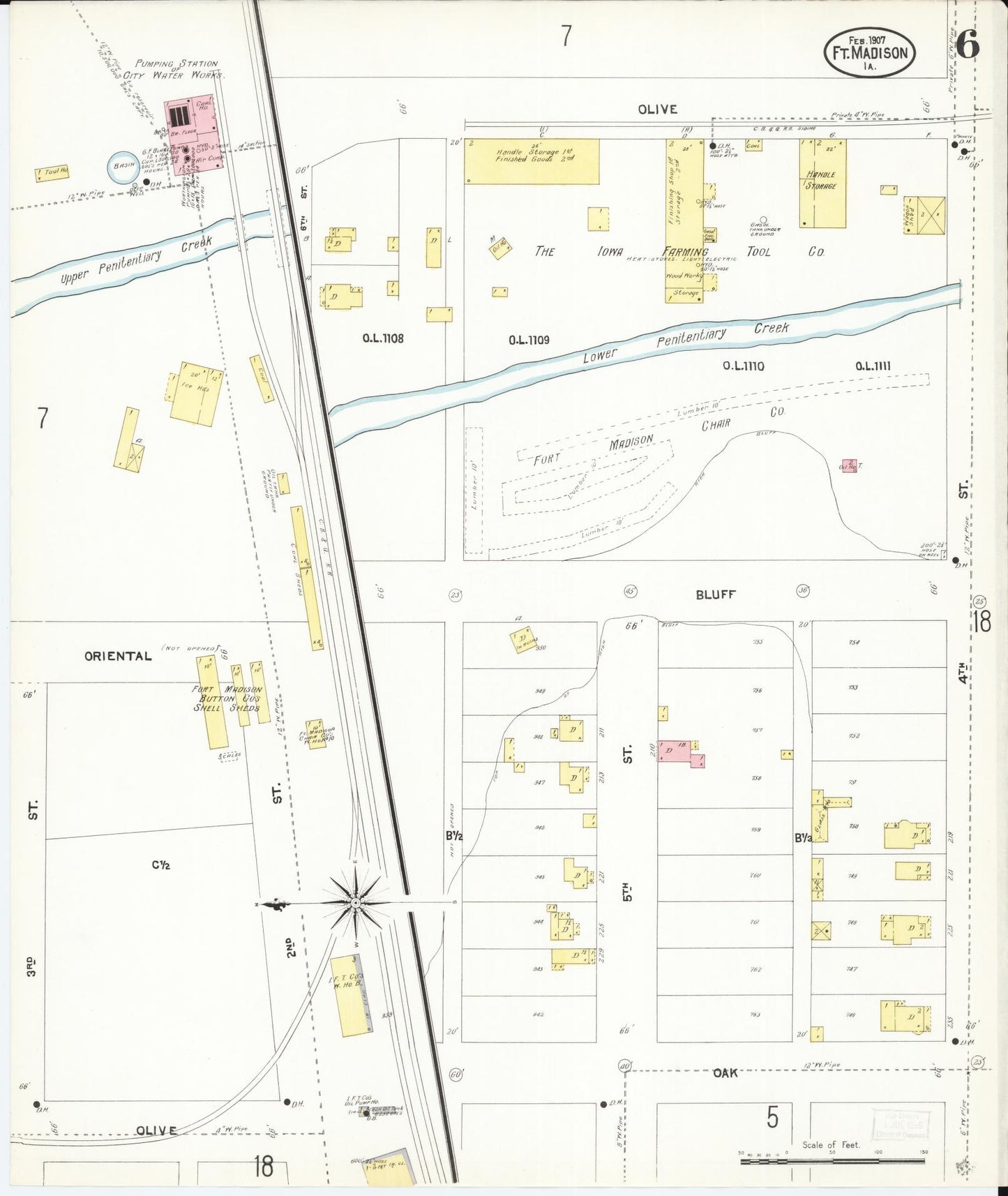 Sanborn Fire Insurance Map from Fort Madison, Lee County, Iowa (1907), Sheet #0006 - Historic Sanborn Fire Insurance Map Print, vintage old map wall art