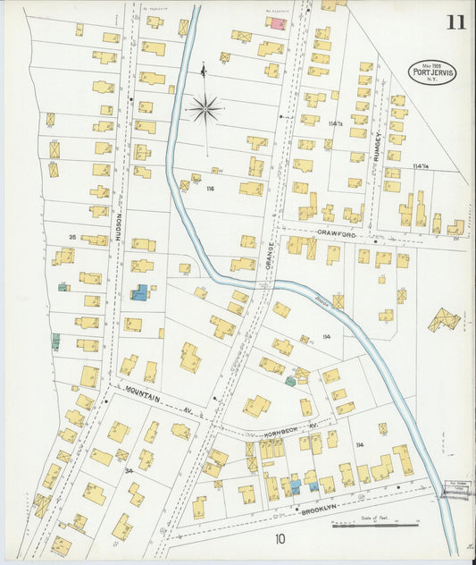 Sanborn Fire Insurance Map from Port Jervis, Orange County, New York (1905), Sheet #0011 - Historic Sanborn Fire Insurance Map Print, vintage old map wall art, antique decor, genealogy gift, New York New York map