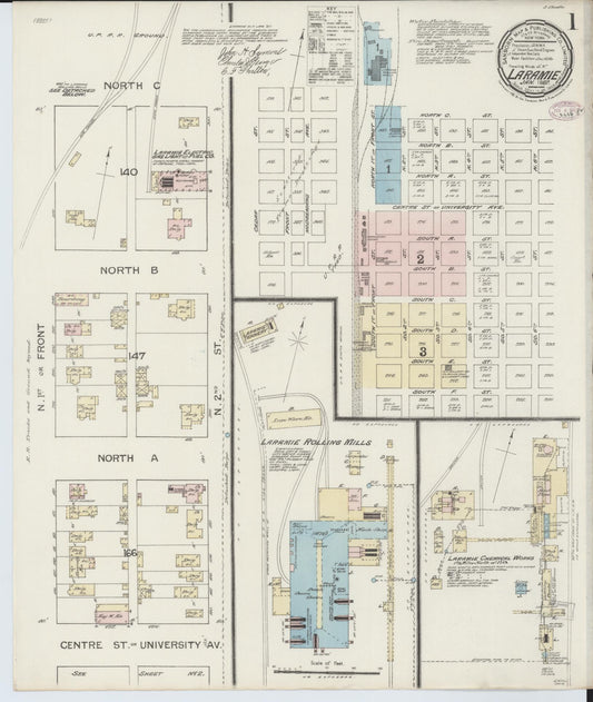 Sanborn Fire Insurance Map from Laramie, Albany County, Wyoming (1887), Sheet #0001 - Complete Map Set gallery image, historic Sanborn map, vintage wall art, Wyoming Wyoming