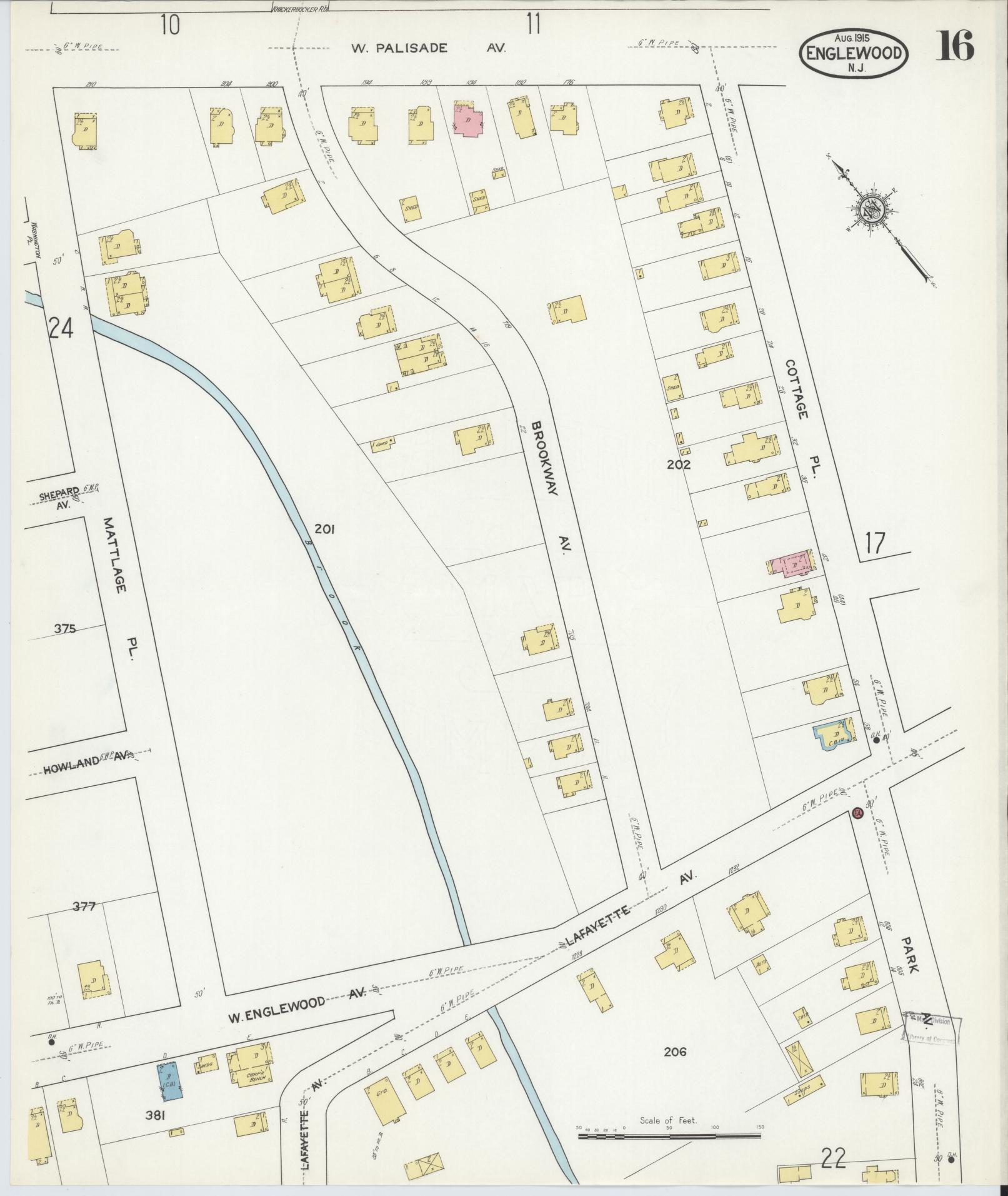 Sanborn Fire Insurance Map from Englewood, Bergen County, New Jersey (1915), Sheet #0016 - Historic Sanborn Fire Insurance Map Print, vintage old map wall art, antique decor, genealogy gift, New Jersey New Jersey map