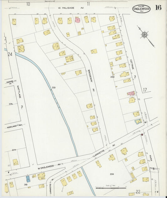 Sanborn Fire Insurance Map from Englewood, Bergen County, New Jersey (1915), Sheet #0016 - Historic Sanborn Fire Insurance Map Print, vintage old map wall art, antique decor, genealogy gift, New Jersey New Jersey map