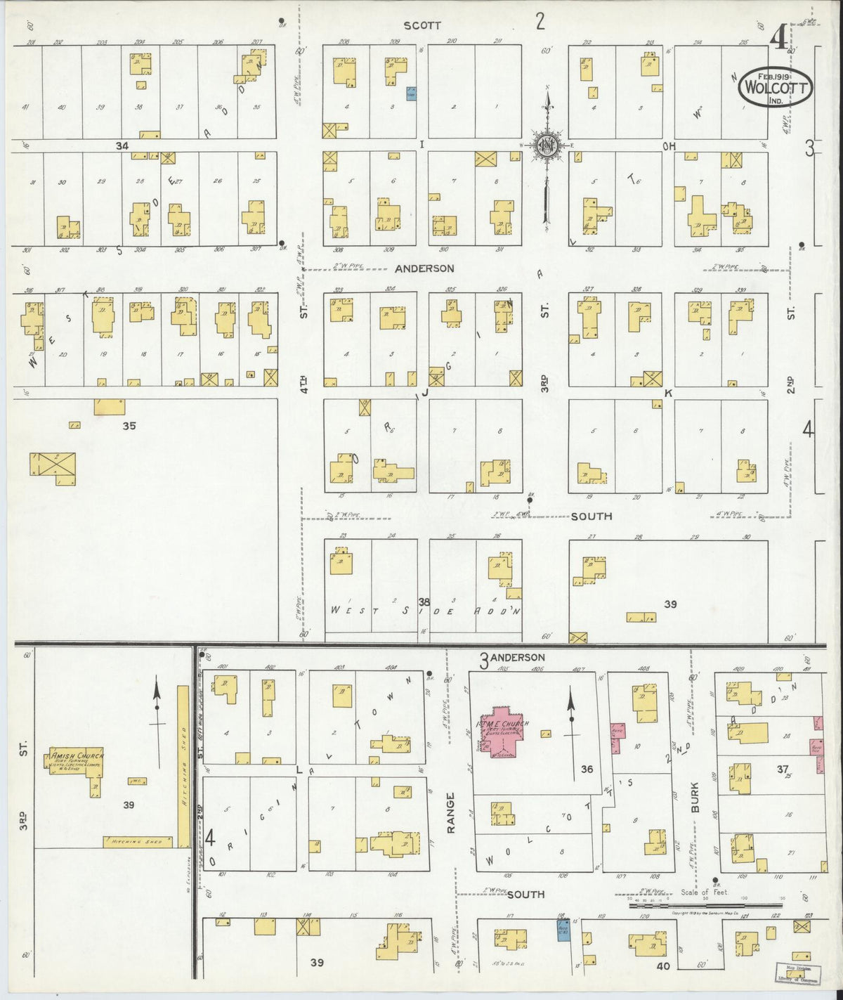 Sanborn Fire Insurance Map from Wolcott, White County, Indiana (1919), Sheet #0004 - Historic Sanborn Fire Insurance Map Print, vintage old map wall art, antique decor, genealogy gift, Indiana Indiana map