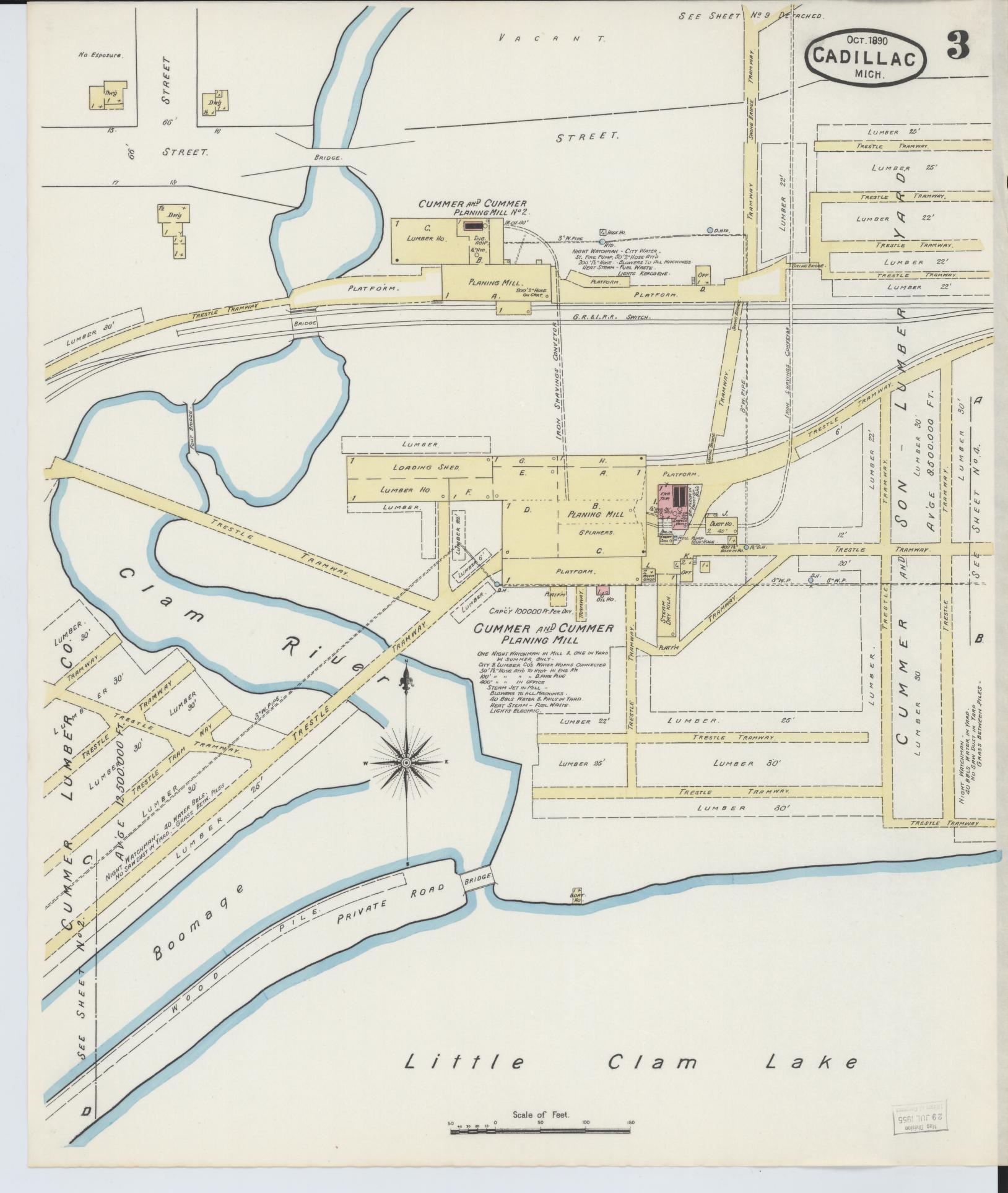 Sanborn Fire Insurance Map from Cadillac, Wexford County, Michigan (1890), Sheet #0003 - Historic Sanborn Fire Insurance Map Print, vintage old map wall art, antique decor, genealogy gift, Michigan Michigan map
