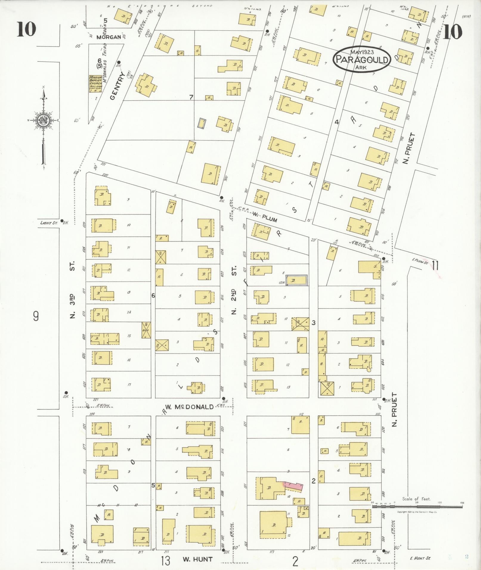 Sanborn Fire Insurance Map from Paragould, Greene County, Arkansas (1923), Sheet #0010 - Complete Map Set gallery image, historic Sanborn map, vintage wall art, Arkansas Arkansas