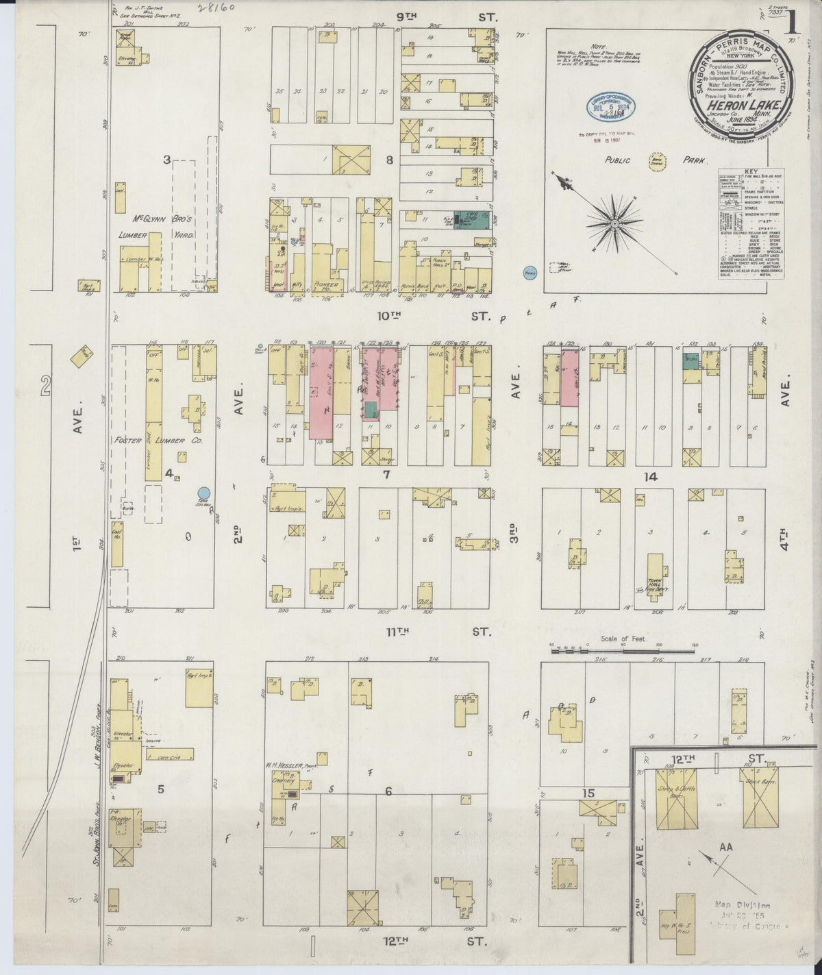 Sanborn Fire Insurance Map from Heron Lake, Jackson County, Minnesota (1894), Sheet #0001 - Historic Sanborn Fire Insurance Map Print, vintage old map wall art, antique decor, genealogy gift, Minnesota Minnesota map