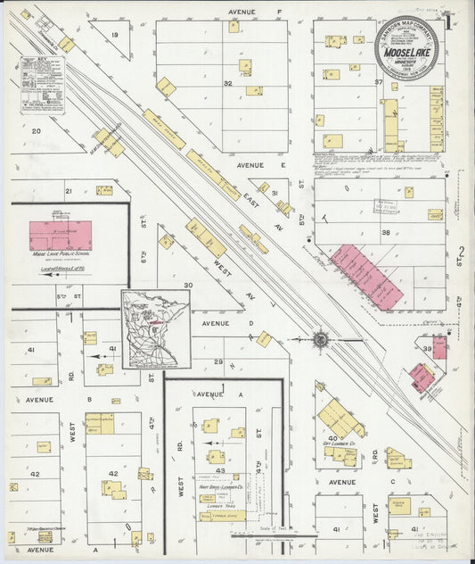 Sanborn Fire Insurance Map from Moose Lake, Carlton County, Minnesota (1919), Sheet #0001 - Historic Sanborn Fire Insurance Map Print, vintage old map wall art, antique decor, genealogy gift, Minnesota Minnesota map