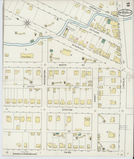 Sanborn Fire Insurance Map from McDonald, Washington County, Pennsylvania (1894), Sheet #0002 - Historic Sanborn Fire Insurance Map Print, vintage old map wall art, antique decor, genealogy gift, Pennsylvania Pennsylvania map
