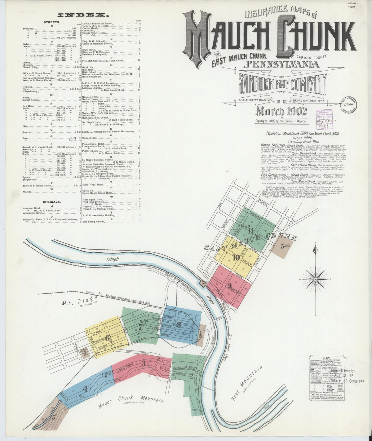 Sanborn Fire Insurance Map from Mauch Chunk, Carbon County, Pennsylvania (1902), Sheet #0001 - Complete Map Set gallery image, historic Sanborn map, vintage wall art, Pennsylvania Pennsylvania