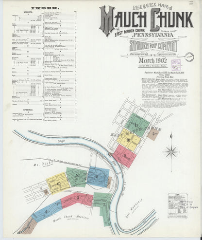Sanborn Fire Insurance Map from Mauch Chunk, Carbon County, Pennsylvania (1902), Sheet #0001 - Complete Map Set gallery image, historic Sanborn map, vintage wall art, Pennsylvania Pennsylvania
