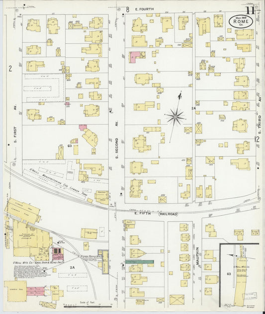 Sanborn Fire Insurance Map from Rome, Floyd County, Georgia (1909), Sheet #0011 - Historic Sanborn Fire Insurance Map Print, vintage old map wall art, antique decor, genealogy gift, Georgia Georgia map