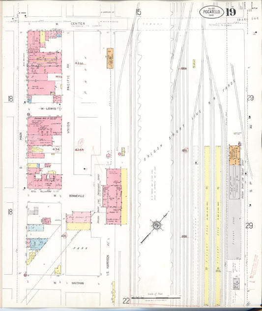 Sanborn Fire Insurance Map from Pocatello, Bannock County, Idaho (1948), Sheet #0019 - Historic Sanborn Fire Insurance Map Print, vintage old map wall art, antique decor, genealogy gift, Idaho Idaho map