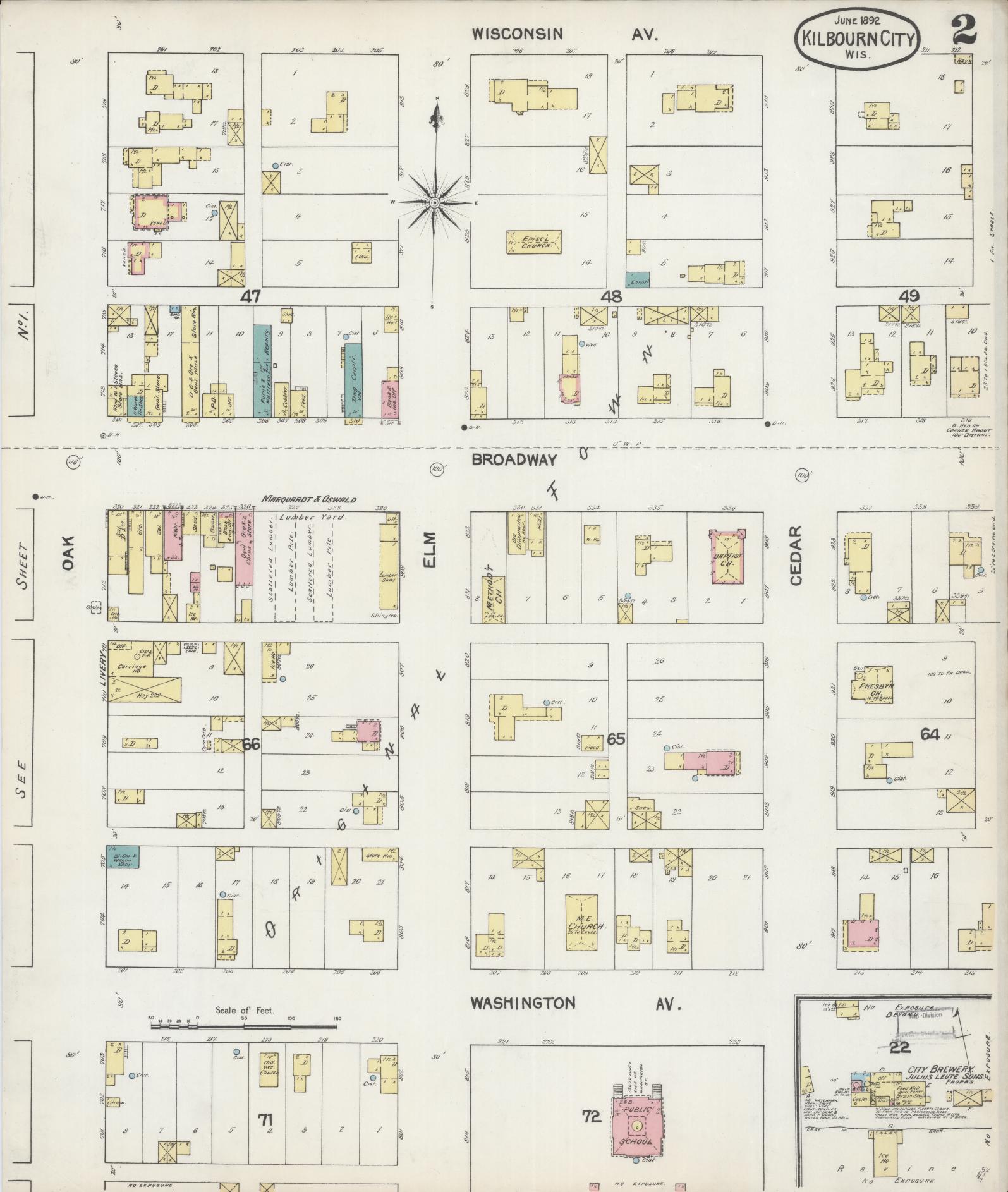 Sanborn Fire Insurance Map from Kilbourn, Columbia County, Wisconsin (1892), Sheet #0002 - Complete Map Set gallery image, historic Sanborn map, vintage wall art, Wisconsin Wisconsin