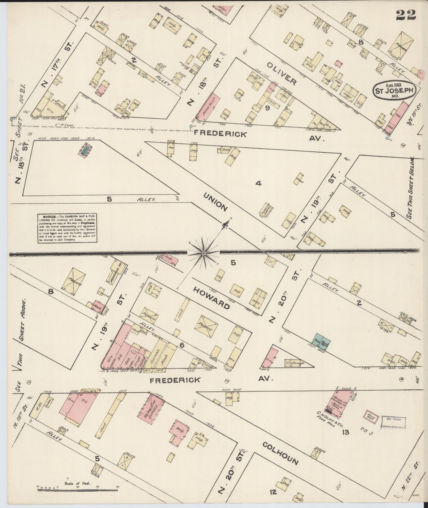 Sanborn Fire Insurance Map from Saint Joseph, Buchanan County, Missouri (1883), Sheet #0022 - Complete Map Set gallery image, historic Sanborn map, vintage wall art, Missouri Missouri