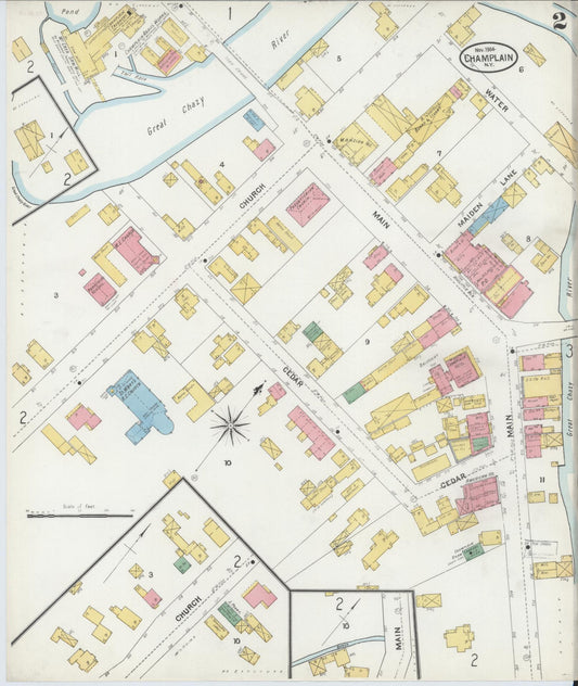Sanborn Fire Insurance Map from Champlain, Clinton County, New York (1904), Sheet #0002 - Historic Sanborn Fire Insurance Map Print, vintage old map wall art, antique decor, genealogy gift, New York New York map