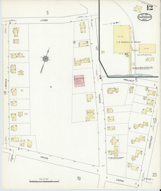 Sanborn Fire Insurance Map from Gardner, Worcester County, Massachusetts (1914), Sheet #0012 - Historic Sanborn Fire Insurance Map Print, vintage old map wall art, antique decor, genealogy gift, Massachusetts Massachusetts map