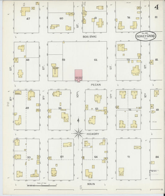 Sanborn Fire Insurance Map from Honey Grove, Fannin County, Texas (1892), Sheet #0004 - Historic Sanborn Fire Insurance Map Print, vintage old map wall art, antique decor, genealogy gift, Texas Texas map