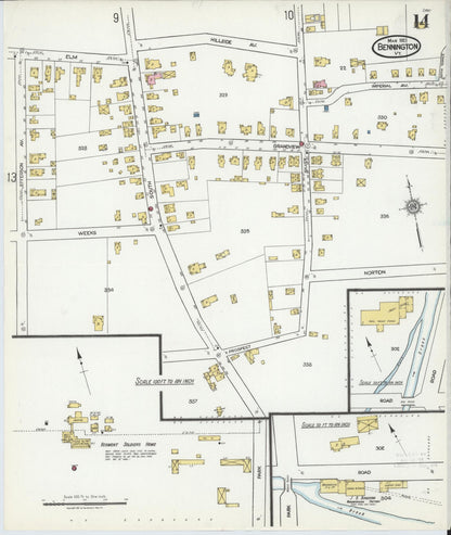 Sanborn Fire Insurance Map from Bennington, Bennington County, Vermont (1921), Sheet #0014 - Complete Map Set gallery image, historic Sanborn map, vintage wall art, Vermont Vermont