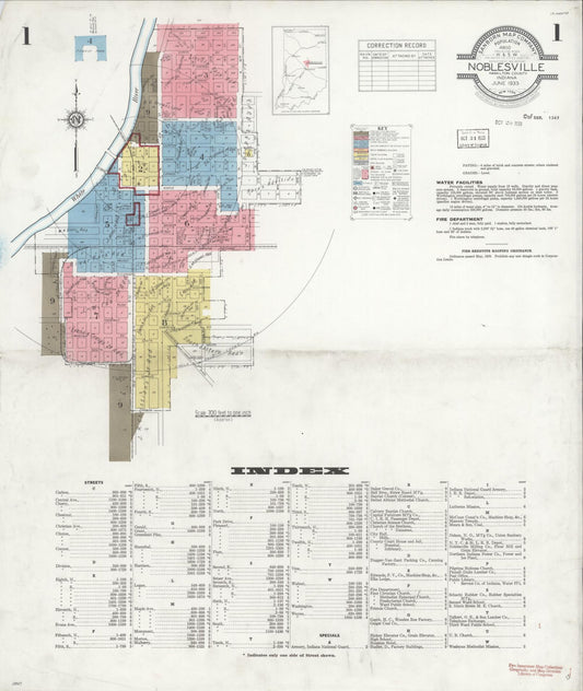 Sanborn Fire Insurance Map from Noblesville, Hamilton County, Indiana (1933), Sheet #0001 - Historic Sanborn Fire Insurance Map Print, vintage old map wall art, antique decor, genealogy gift, Indiana Indiana map