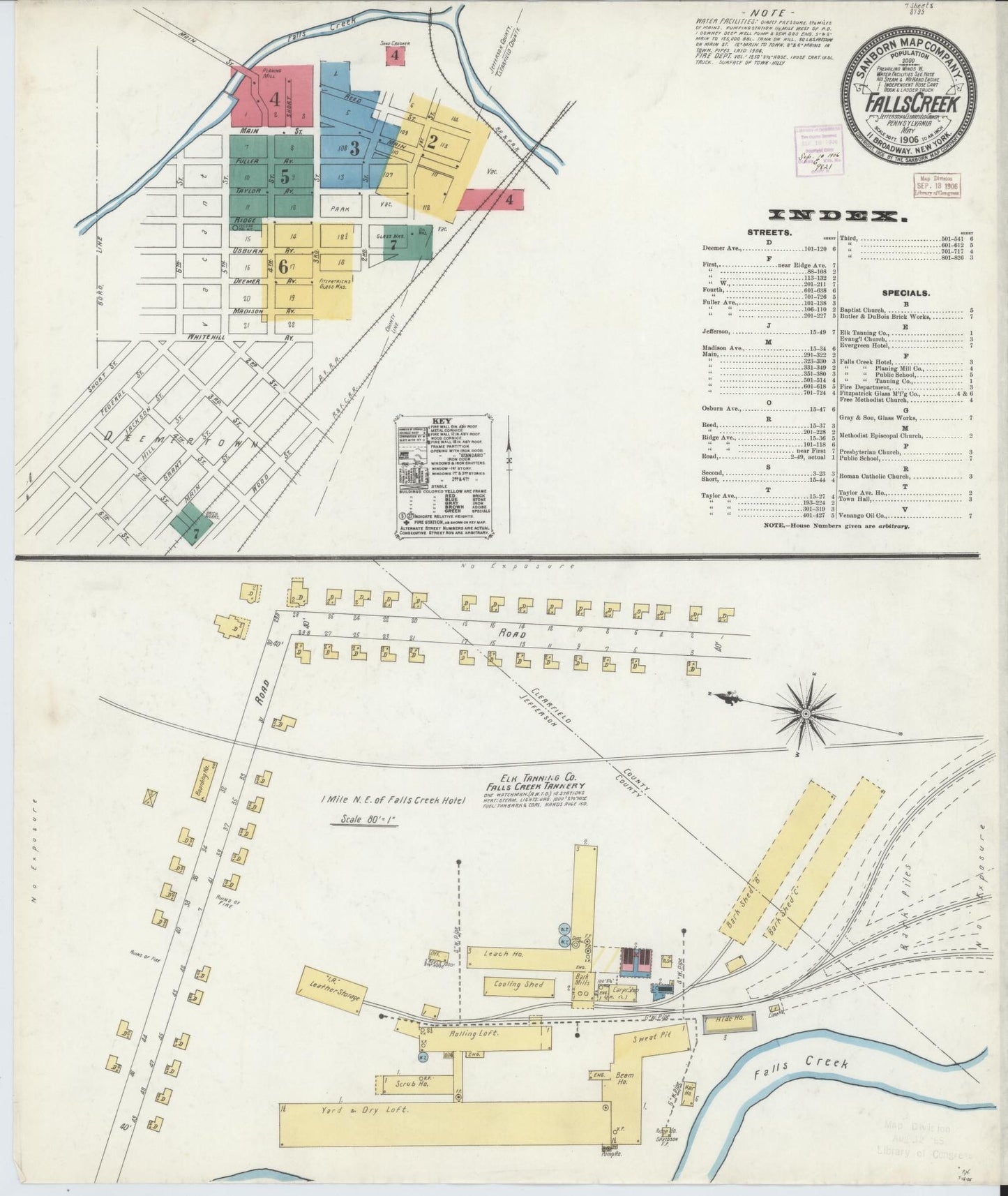 Sanborn Fire Insurance Map from Falls Creek, Jefferson And Clearfield Counties, Pennsylvania (1906), Sheet #0001 - Historic Sanborn Fire Insurance Map Print, vintage old map wall art, antique decor, genealogy gift, Pennsylvania Pennsylvania map