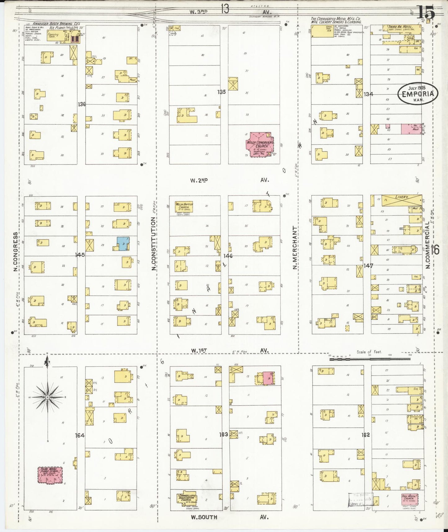 Sanborn Fire Insurance Map from Emporia, Lyon County, Kansas (1905), Sheet #0015 - Historic Sanborn Fire Insurance Map Print, vintage old map wall art, antique decor, genealogy gift, Kansas Kansas map