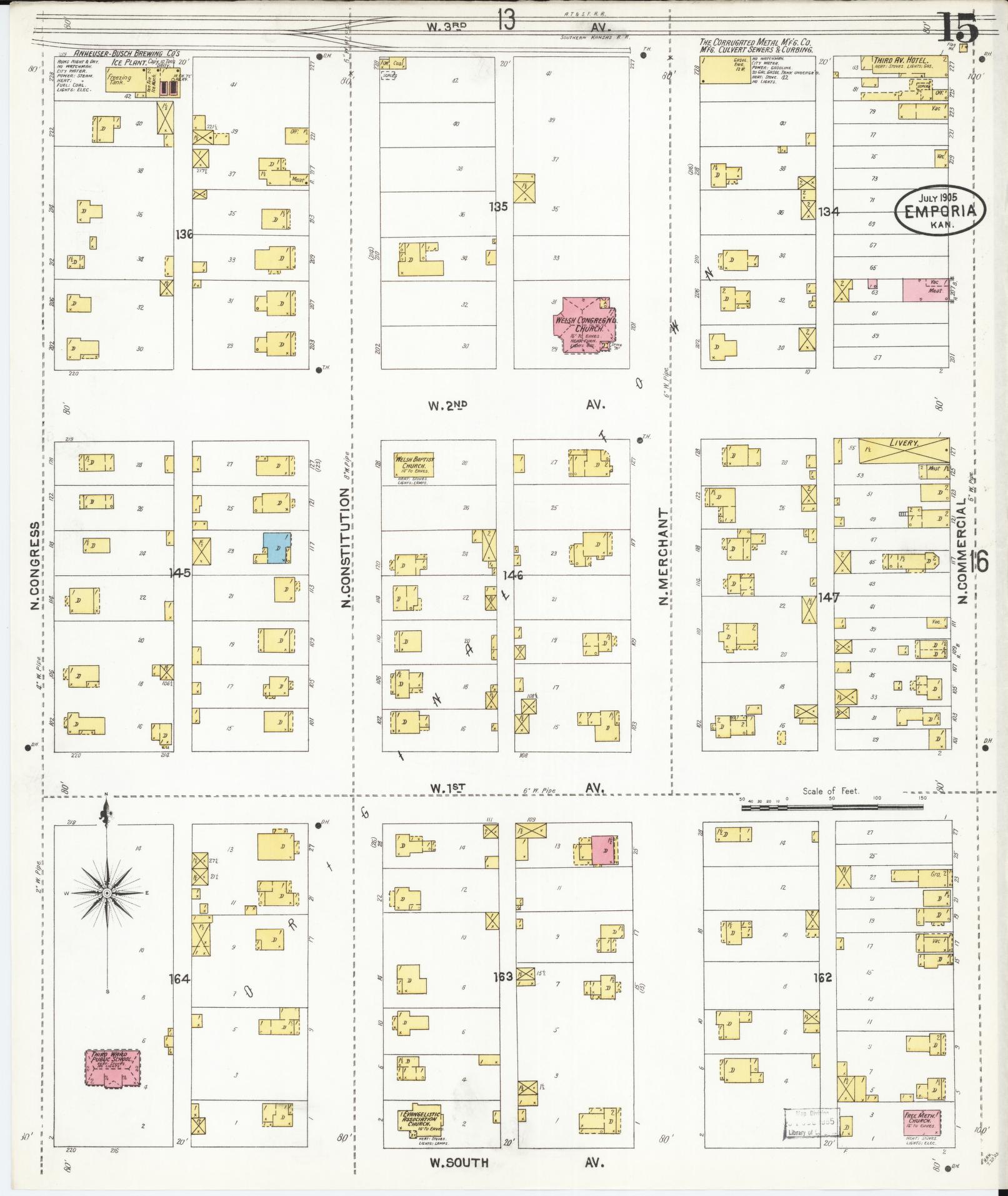 Sanborn Fire Insurance Map from Emporia, Lyon County, Kansas (1905), Sheet #0015 - Historic Sanborn Fire Insurance Map Print, vintage old map wall art, antique decor, genealogy gift, Kansas Kansas map