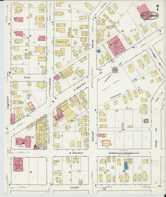 Sanborn Fire Insurance Map from Mount Clemens, Macomb County, Michigan (1921), Sheet #0007 - Historic Sanborn Fire Insurance Map Print, vintage old map wall art, antique decor, genealogy gift, Michigan Michigan map
