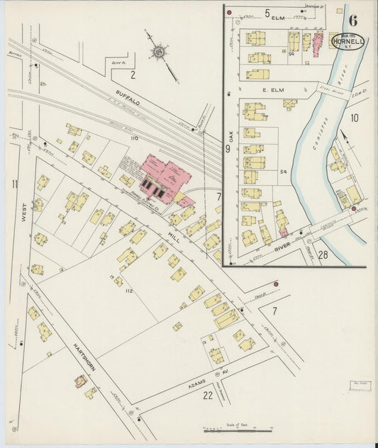 Sanborn Fire Insurance Map from Hornell, Steuben County, New York (1915), Sheet #0006 - Historic Sanborn Fire Insurance Map Print, vintage old map wall art, antique decor, genealogy gift, New York New York map