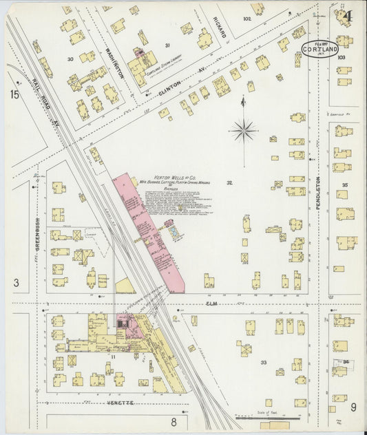 Sanborn Fire Insurance Map from Cortland, Cortland County, New York (1897), Sheet #0004 - Historic Sanborn Fire Insurance Map Print, vintage old map wall art, antique decor, genealogy gift, New York New York map