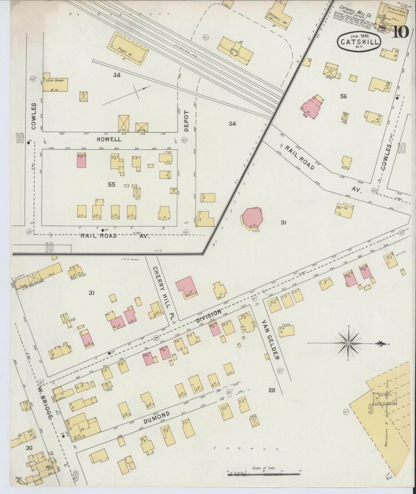 Sanborn Fire Insurance Map from Catskill, Greene County, New York (1895), Sheet #0010 - Historic Sanborn Fire Insurance Map Print, vintage old map wall art, antique decor, genealogy gift, New York New York map