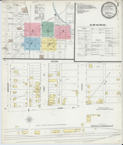 Sanborn Fire Insurance Map from Norfolk, Madison County, Nebraska (1897), Sheet #0001 - Complete Map Set gallery image, historic Sanborn map, vintage wall art, Nebraska Nebraska