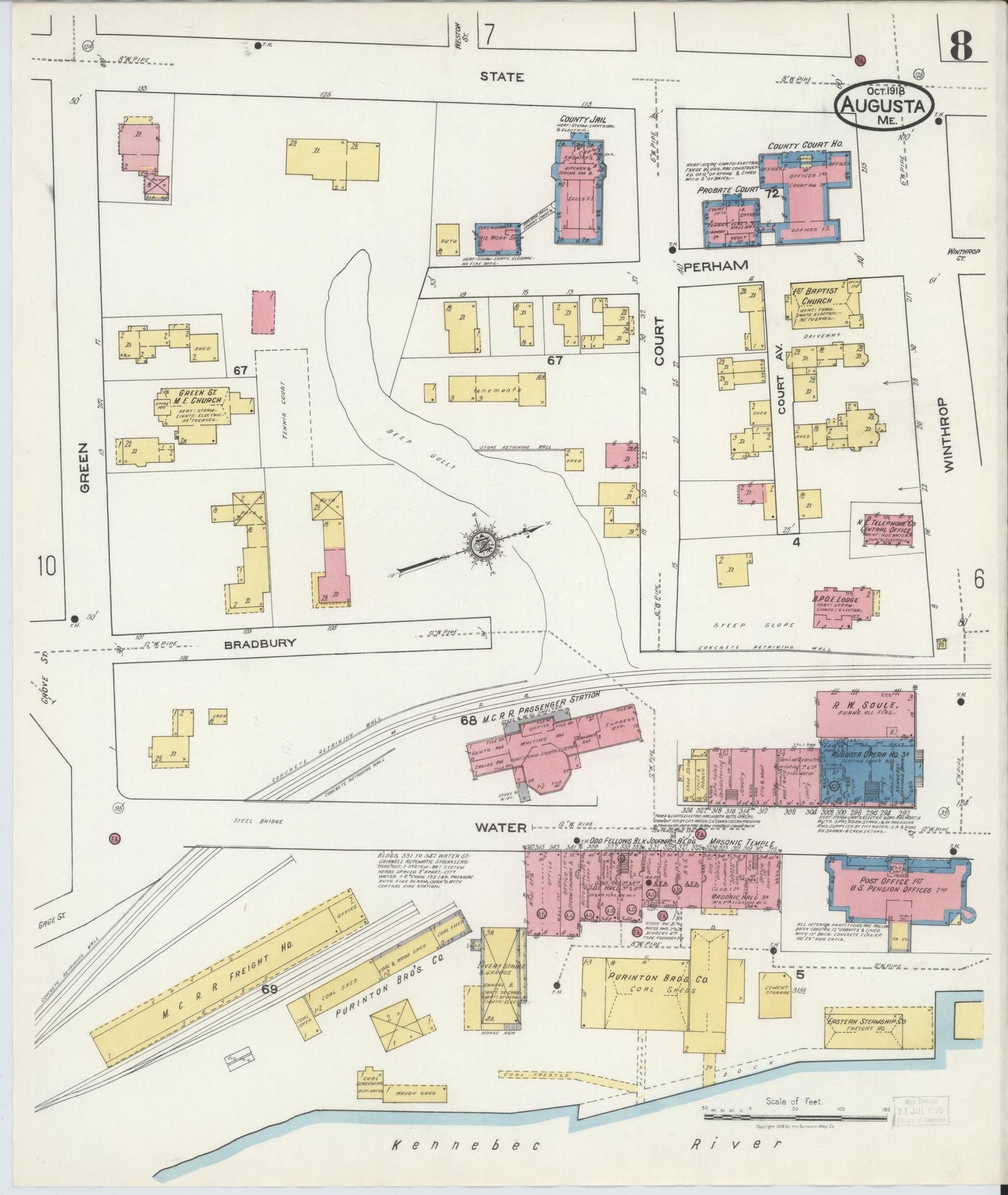 Sanborn Fire Insurance Map from Augusta, Kennebec County, Maine (1918), Sheet #0008 - Complete Map Set gallery image, historic Sanborn map, vintage wall art, Maine Maine
