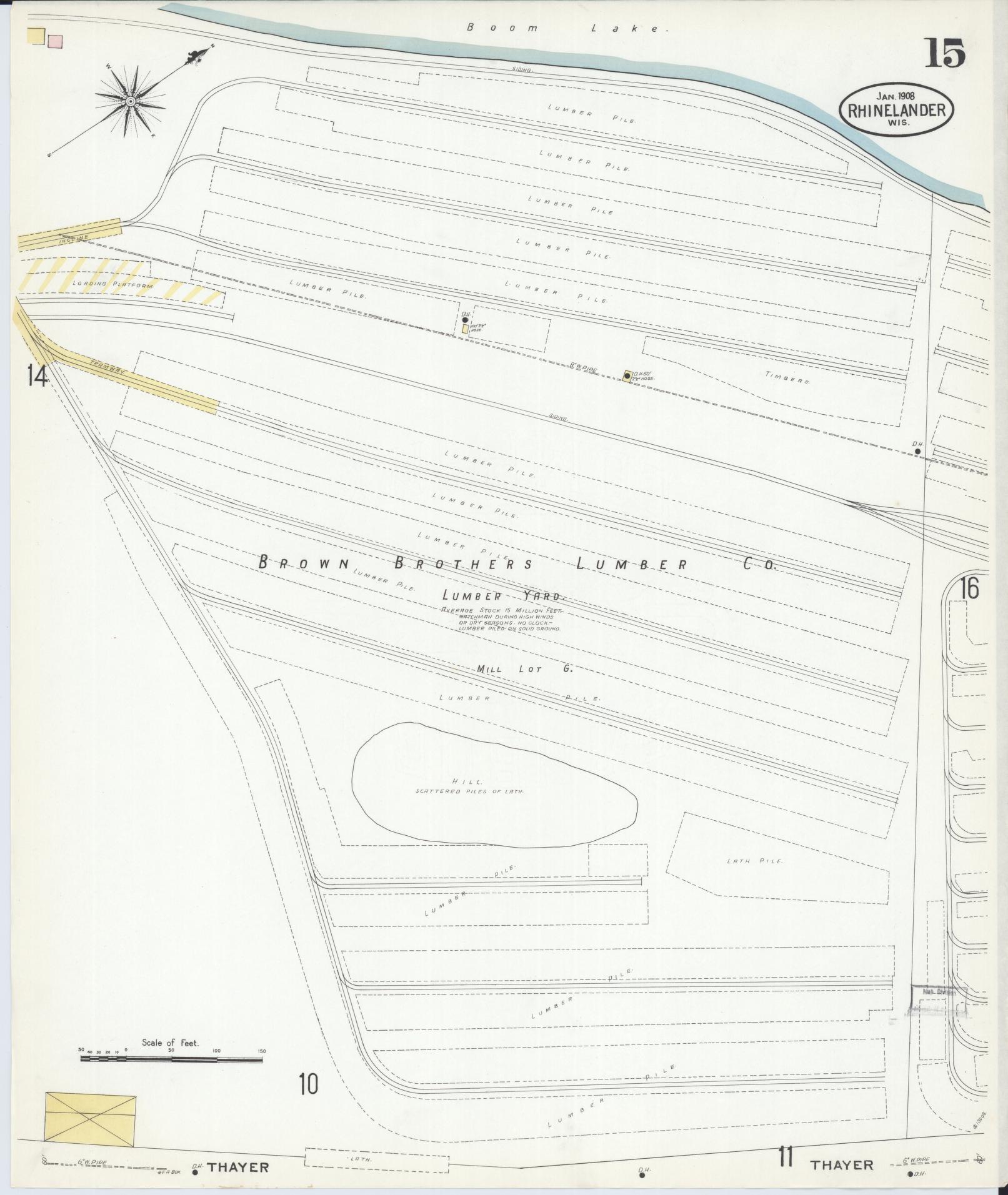 Sanborn Fire Insurance Map from Rhinelander, Oneida County, Wisconsin (1908), Sheet #0015 - Complete Map Set gallery image, historic Sanborn map, vintage wall art, Wisconsin Wisconsin