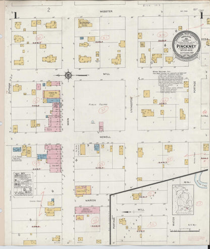 Sanborn Fire Insurance Map from Pinckney, Livingston County, Michigan (1930), Sheet #0001 - Historic Sanborn Fire Insurance Map Print, vintage old map wall art, antique decor, genealogy gift, Michigan Michigan map