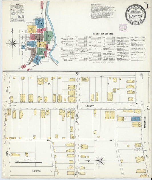 Sanborn Fire Insurance Map from Lehighton, Carbon County, Pennsylvania (1908), Sheet #0001 - Historic Sanborn Fire Insurance Map Print, vintage old map wall art, antique decor, genealogy gift, Pennsylvania Pennsylvania map