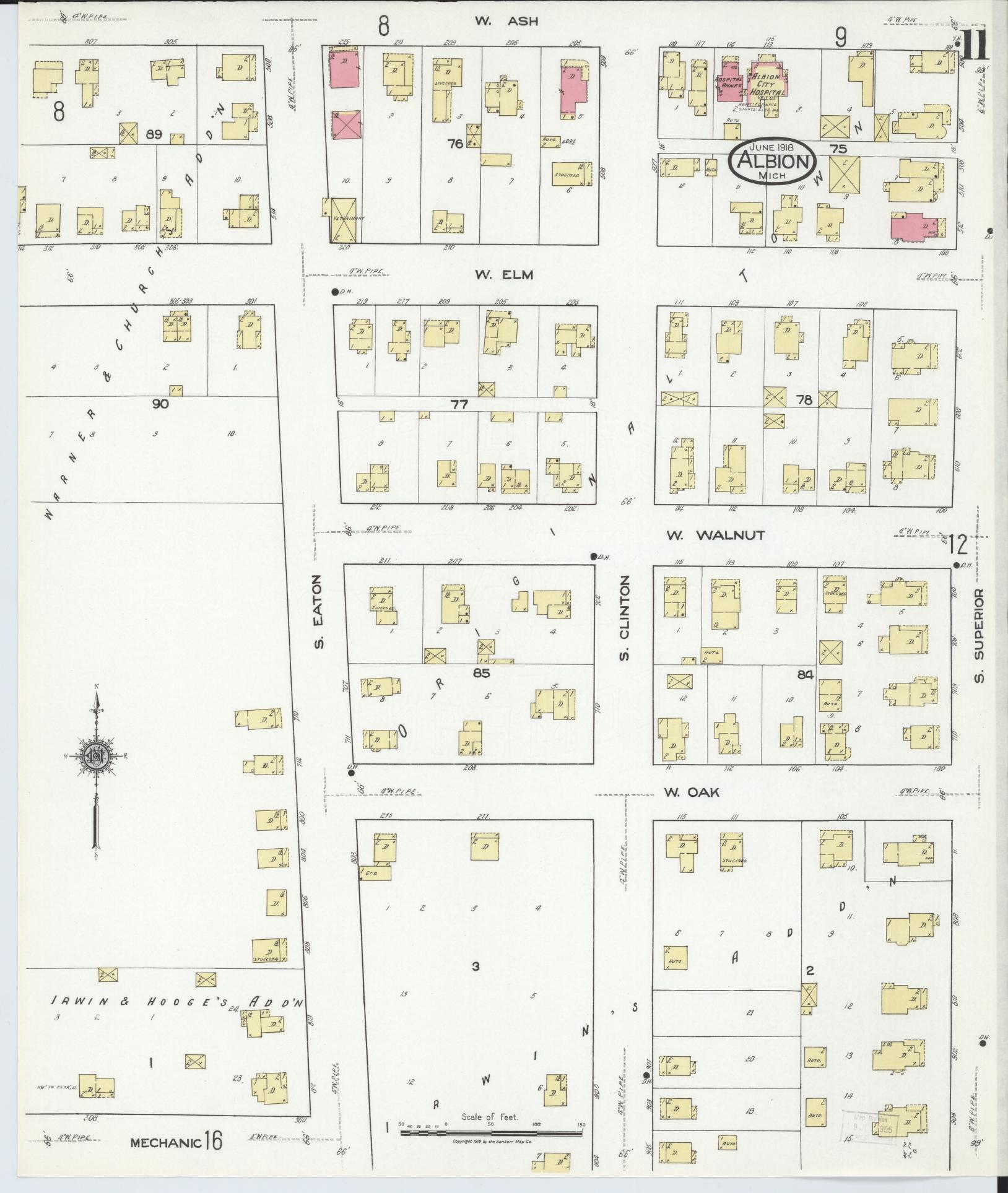 Sanborn Fire Insurance Map from Albion, Calhoun County, Michigan (1918), Sheet #0011 - Complete Map Set gallery image, historic Sanborn map, vintage wall art, Michigan Michigan