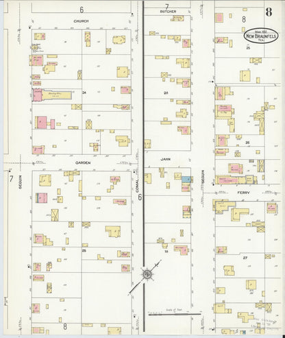 Sanborn Fire Insurance Map from New Braunfels, Comal County, Texas (1912), Sheet #0008 - Historic Sanborn Fire Insurance Map Print, vintage old map wall art, antique decor, genealogy gift, Texas Texas map