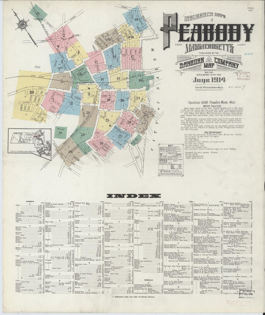 Sanborn Fire Insurance Map from Peabody, Essex County, Massachusetts (1914), Sheet #0001 - Complete Map Set gallery image, historic Sanborn map, vintage wall art, Massachusetts Massachusetts