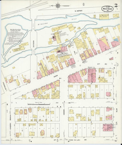 Sanborn Fire Insurance Map from West Bend, Washington County, Wisconsin (1910), Sheet #0002 - Complete Map Set gallery image, historic Sanborn map, vintage wall art, Wisconsin Wisconsin
