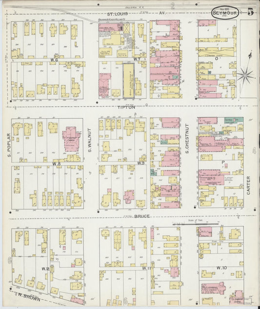 Sanborn Fire Insurance Map from Seymour, Jackson County, Indiana (1892), Sheet #0005 - Historic Sanborn Fire Insurance Map Print, vintage old map wall art, antique decor, genealogy gift, Indiana Indiana map