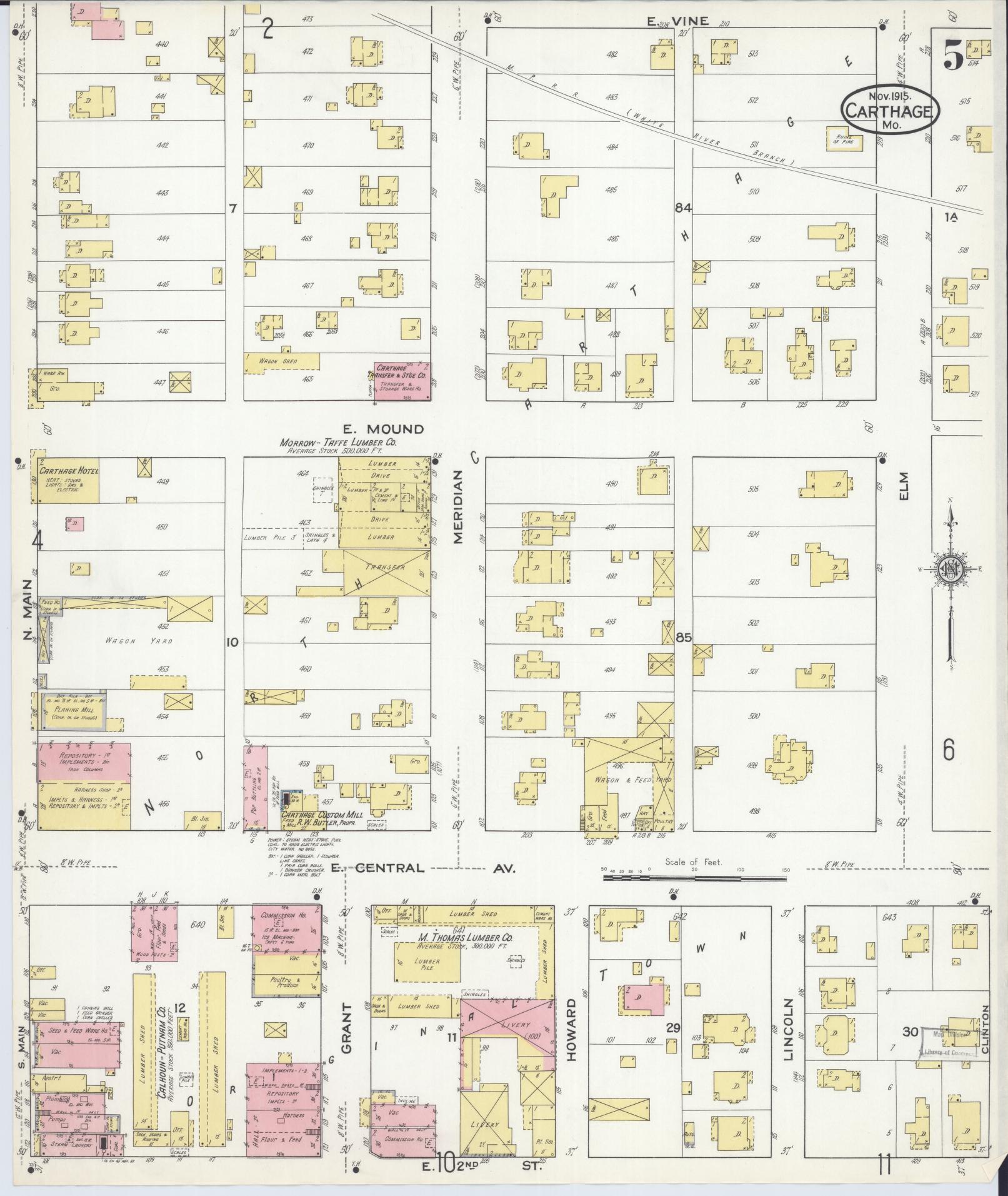 Sanborn Fire Insurance Map from Carthage, Jasper County, Missouri (1915), Sheet #0005 - Historic Sanborn Fire Insurance Map Print, vintage old map wall art, antique decor, genealogy gift, Missouri Missouri map