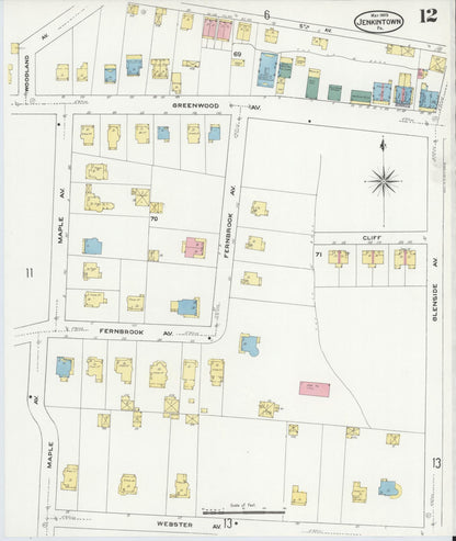 Sanborn Fire Insurance Map from Jenkintown, Montgomery County, Pennsylvania (1909), Sheet #0012 - Complete Map Set gallery image, historic Sanborn map, vintage wall art, Pennsylvania Pennsylvania