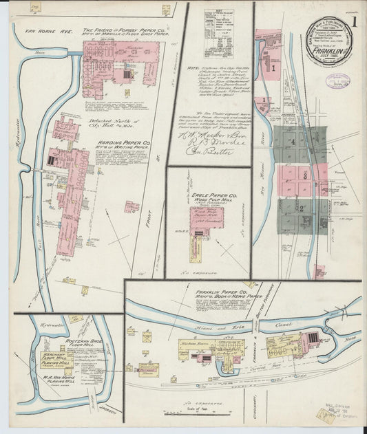 Sanborn Fire Insurance Map from Franklin, Warren County, Ohio (1885), Sheet #0001 - Historic Sanborn Fire Insurance Map Print, vintage old map wall art, antique decor, genealogy gift, Ohio Ohio map