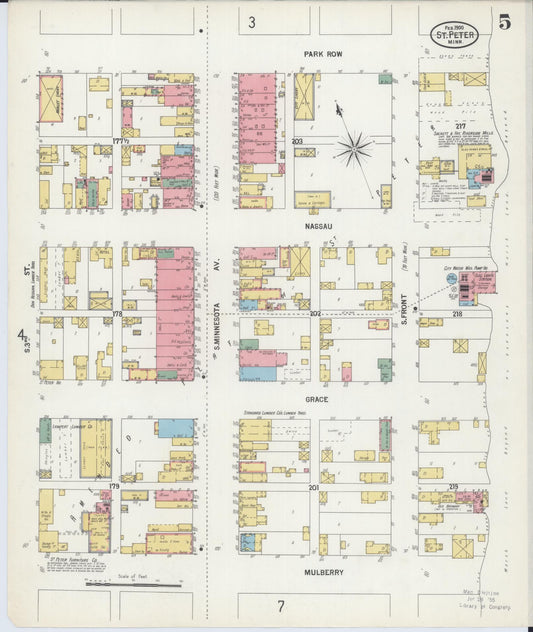 Sanborn Fire Insurance Map from Saint Peter, Nicollet County, Minnesota (1900), Sheet #0005 - Historic Sanborn Fire Insurance Map Print, vintage old map wall art, antique decor, genealogy gift, Minnesota Minnesota map