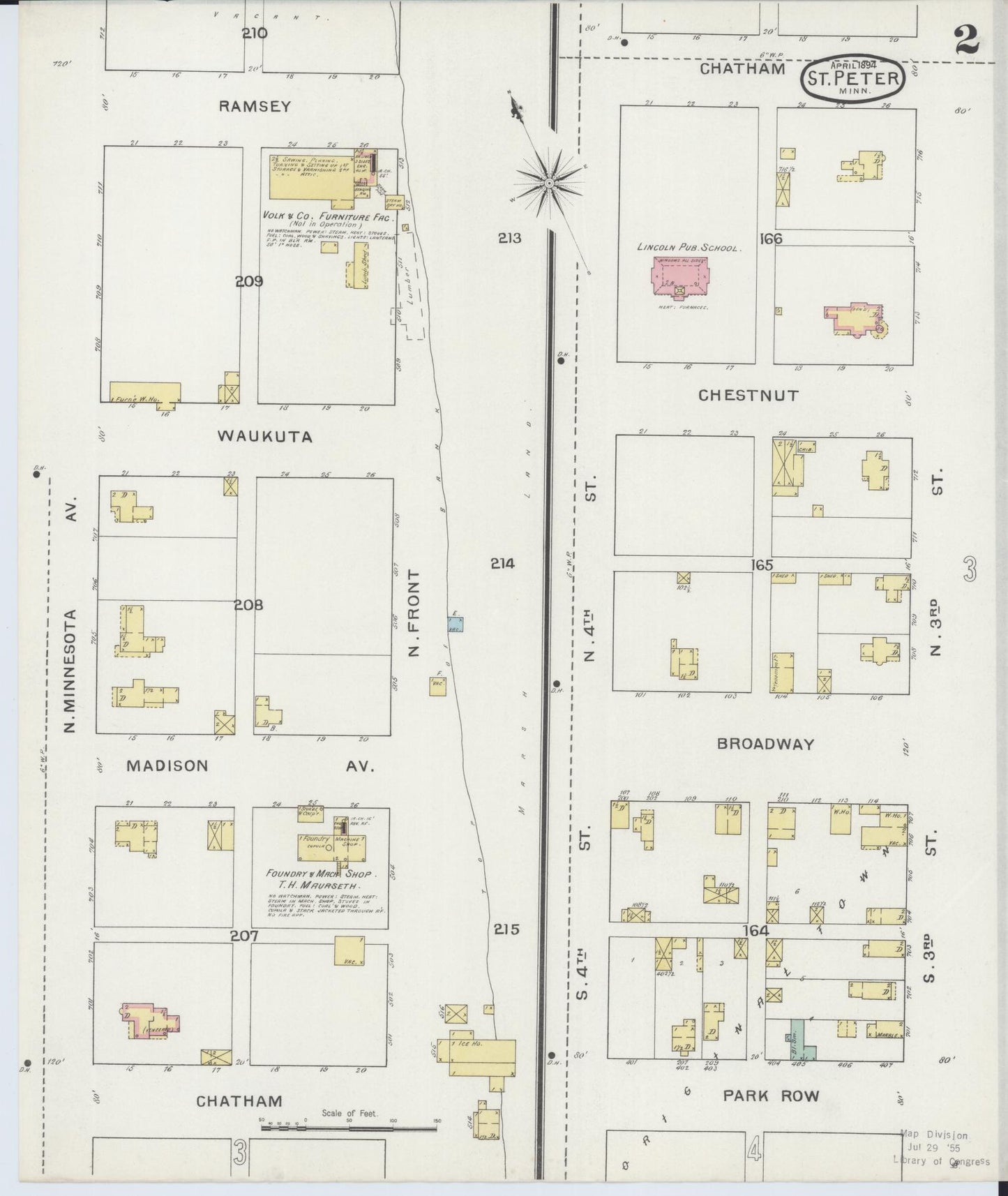 Sanborn Fire Insurance Map from Saint Peter, Nicollet County, Minnesota (1894), Sheet #0002 - Complete Map Set gallery image, historic Sanborn map, vintage wall art, Minnesota Minnesota