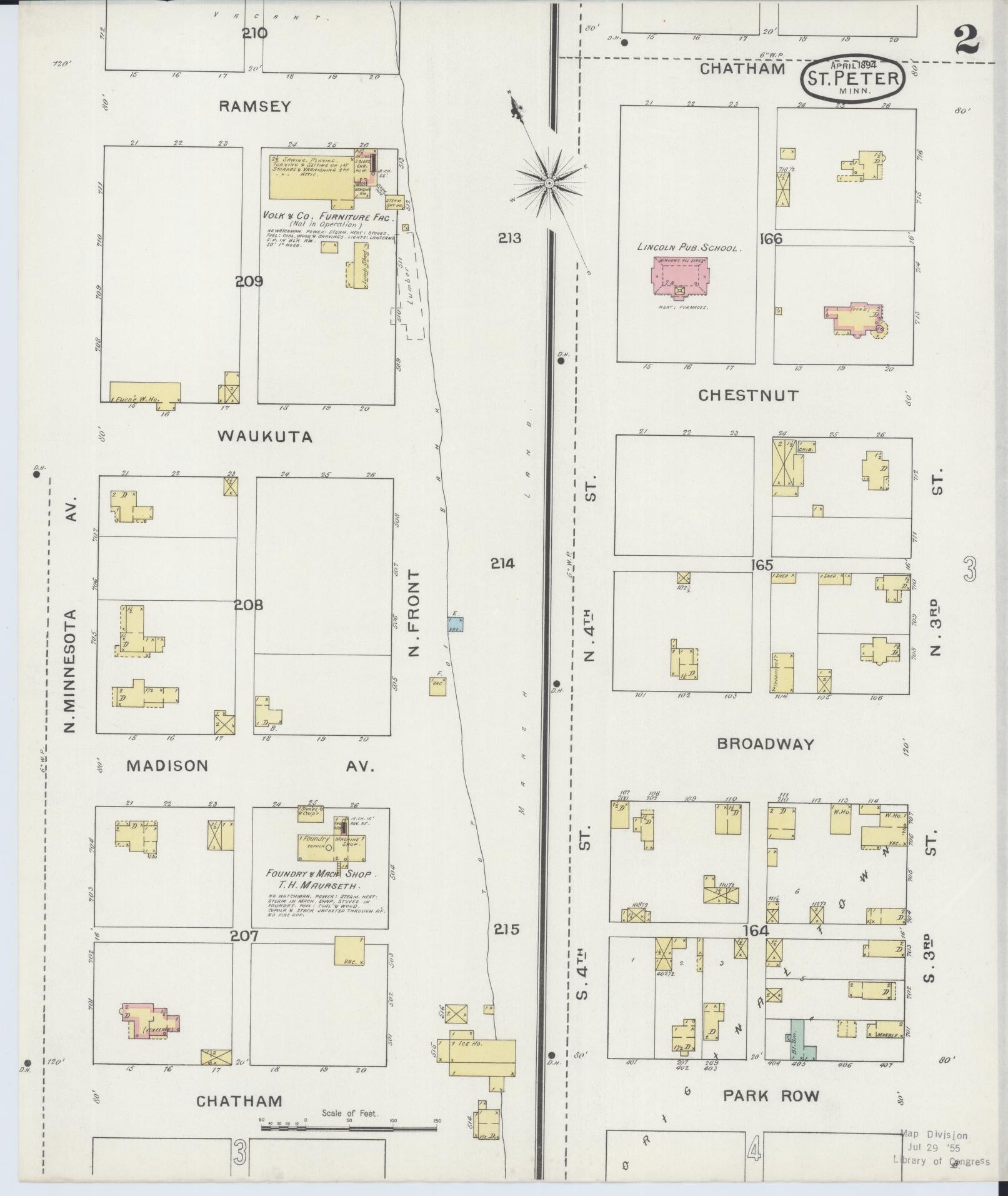 Sanborn Fire Insurance Map from Saint Peter, Nicollet County, Minnesota (1894), Sheet #0002 - Complete Map Set gallery image, historic Sanborn map, vintage wall art, Minnesota Minnesota