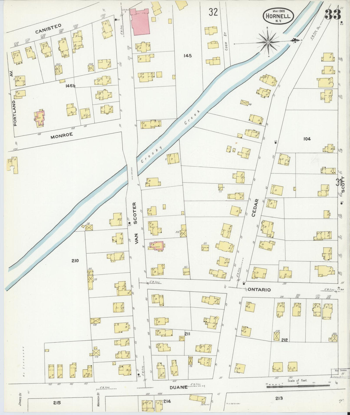 Sanborn Fire Insurance Map from Hornell, Steuben County, New York (1909), Sheet #0033 - Complete Map Set gallery image, historic Sanborn map, vintage wall art, New York New York