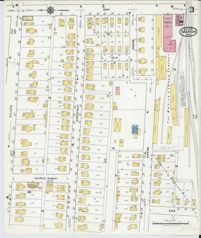Sanborn Fire Insurance Map from Marion, Marion County, Ohio (1919), Sheet #0003 - Historic Sanborn Fire Insurance Map Print, vintage old map wall art, antique decor, genealogy gift, Ohio Ohio map